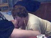 Sucking neighbor on cam with sissy at home watching