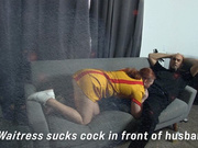 Waitress sucks cock in front of cuck Husband 10