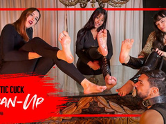 Nara, Bimby and Vibora humiliate a foot cleaning cuck with condoms and spit (720 EN-sub) Foot Humiliation - Foot Cuckold - Foot Cum Eating - Spitting - Beta Humiliation - Cum Swallower