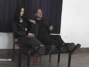 The couple makes love while the slave licks their shoes wmv