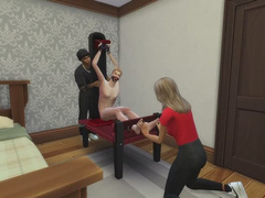 Le cuck est attaché et chatouille par une peste et son alpha