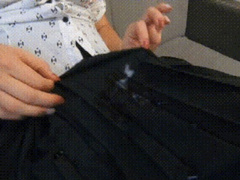 Teasing by sexy legs pleated skirt and cumshot c