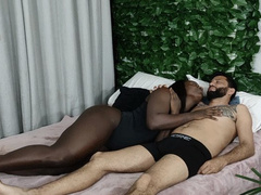 Cuckold watches his hot wife have sex with two men until they cum inside her