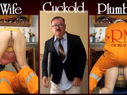 Cheating housewife, plumber and cuckold husband at the kitchen FULL VIDEO