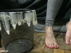 My slave Licked my Foot with Male Cum (condom) Cuckold by Mistress Beh # 1080HD