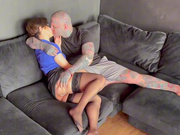 Tattooed Bull fucks wife as Cuck Husband watches, Doggystyle fucking cuckold Hotwife